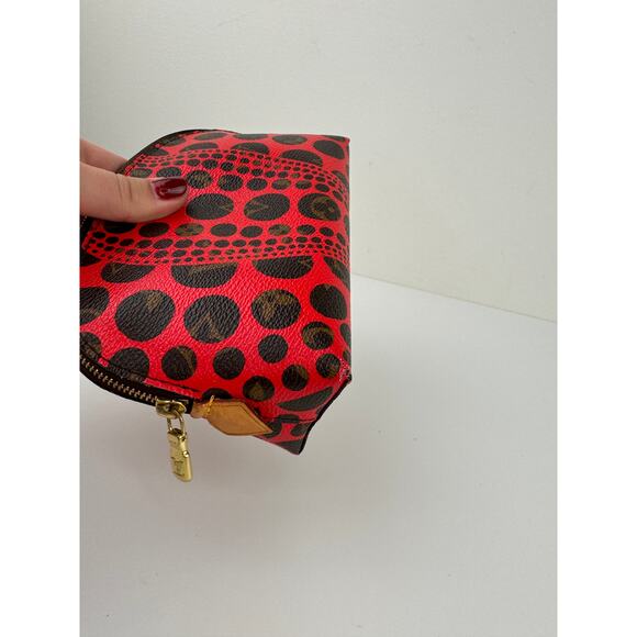LOUIS VUITTON Kusama Red Black Cosmetic Pouch Leather Infinity Dots Inner Pocket - Picture 9 of 16